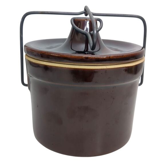 40 Oz. Brown Stoneware Crock Bail Closure Marked USA Farmhouse Vintage - Picture 5 of 11